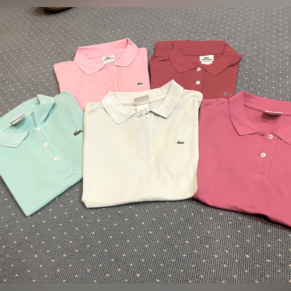 5 vintage Lacoste women’s polos. Size 44 (fits 6-8).